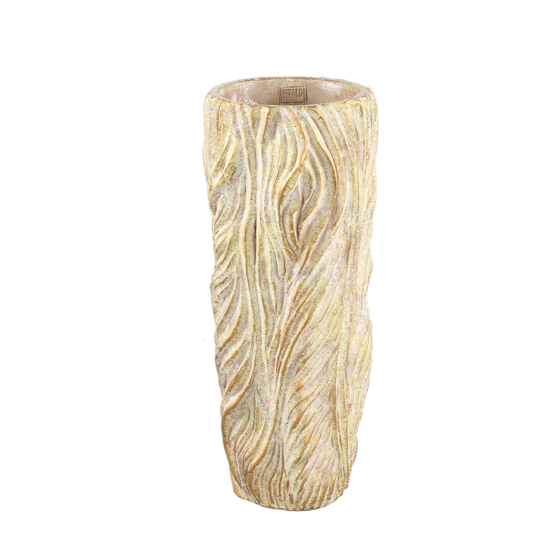 Alexio Cream Round Cement Pot Wavy Lines High L Ø20xH45cm PTMD - Pot - PTMD - livinglovely.nl