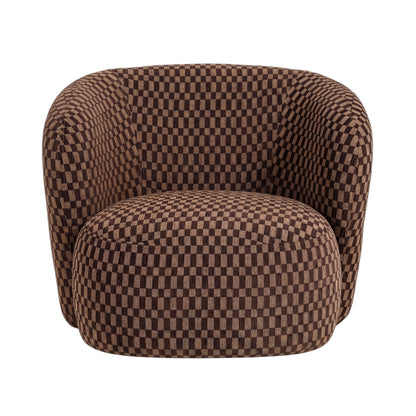 Aphrodite Fauteuil Donkerbruin Blocked van PTMD, vooraanzicht van de donkerbruine fauteuil