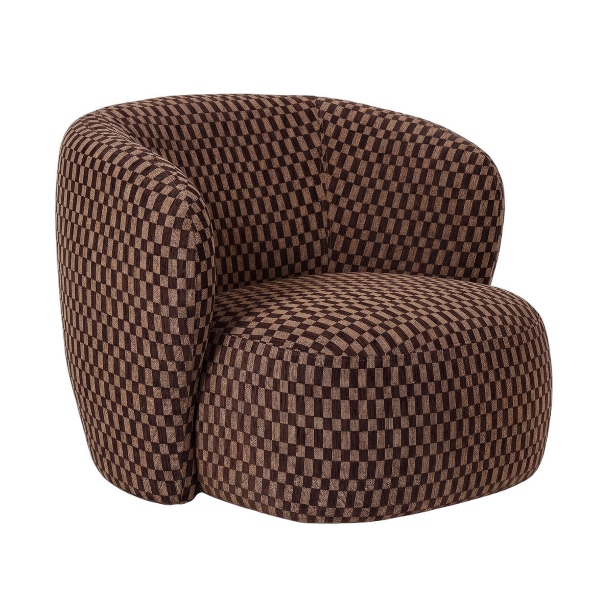 Aphrodite Fauteuil Donkerbruin Blocked van PTMD, zijaanzicht met de donkerbruine bekleding