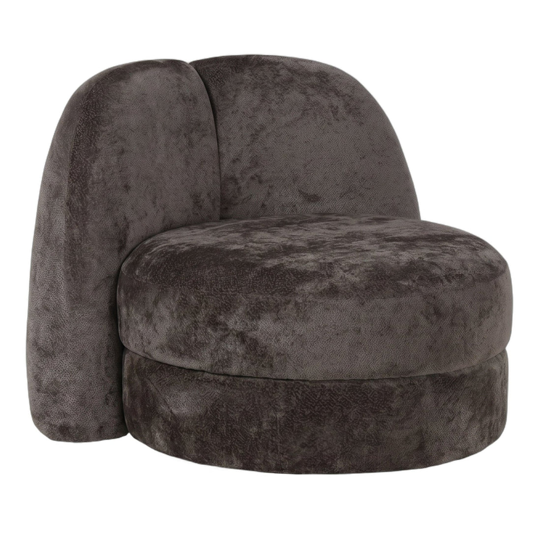 Arco Fauteuil Rond Aphrodite Donkerbruin van PTMD, ander aanzicht van de donkerbruine bekleding