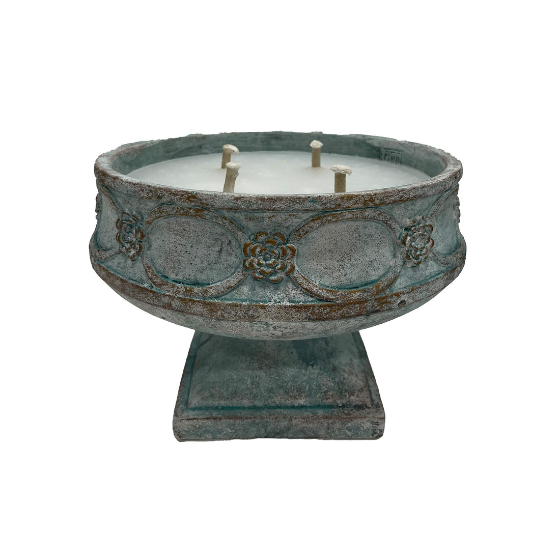 Artas Blue Cement Candle On Solid Stand Round L PTMD - Buitenkaars - PTMD - livinglovely.nl