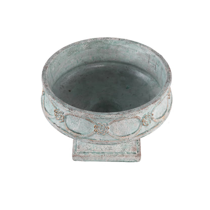 Artas Blue Cement Candle On Solid Stand Round L PTMD - Buitenkaars - PTMD - livinglovely.nl