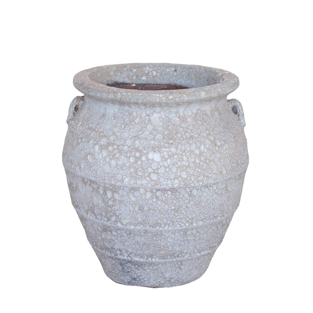 Athulya White Round Ceramic Jar Pot Rough Finish PTMD - Pot - PTMD - livinglovely.nl