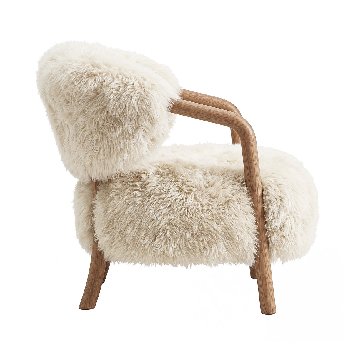 Avelon Fauteuil Echte Schapenvacht Beige Essenhout van PTMD, fauteuil met armleuningen en wollen bekleding