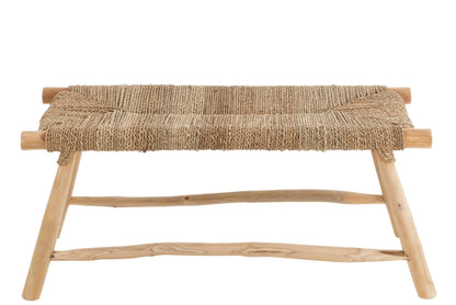 Bank Timo Gras/Teak Hout Naturel - Bankje - J-Line - livinglovely.nl