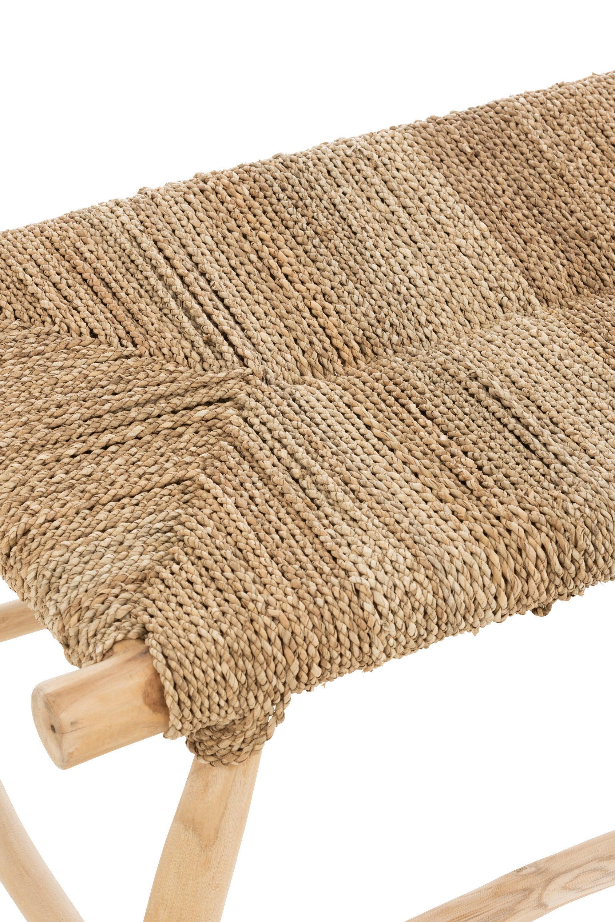 Bank Timo Gras/Teak Hout Naturel - Bankje - J-Line - livinglovely.nl