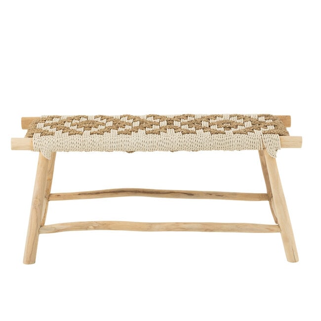 Bank Waverly Teak Hout/Zeegras Naturel/Wit - Bankje - J-Line - livinglovely.nl