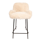 Leander barkruk van PTMD in zachte beige Hair stof op zwart metalen frame