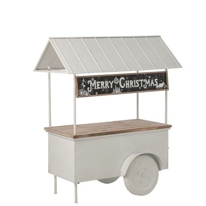 Wit metalen kioskbar van J-Line, 134cm breed en 74cm diep, met houten blad