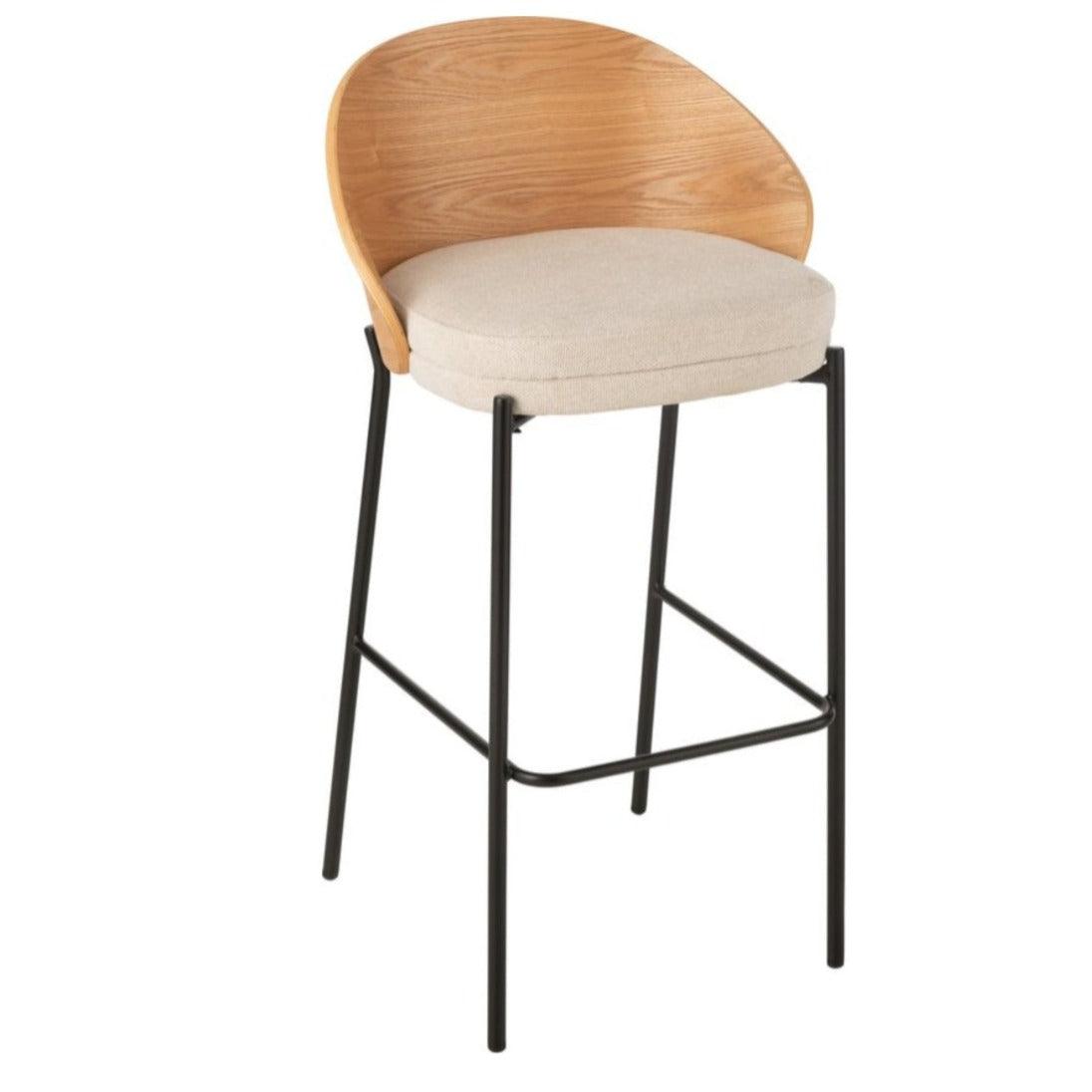Barstoel Lone Multiplex/Metaal Naturel/Beige - Barkruk - J-Line - livinglovely.nl