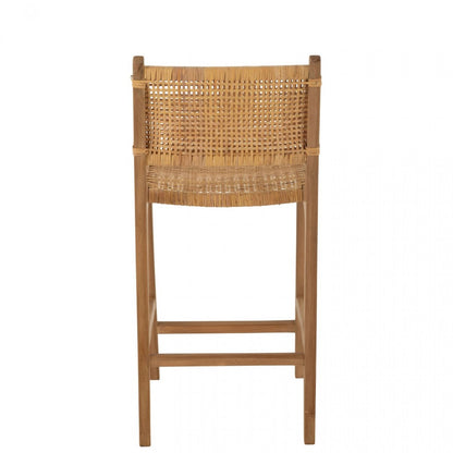 Barstoel Mona Rattan/Teak Naturel - Barkruk - J-Line - livinglovely.nl