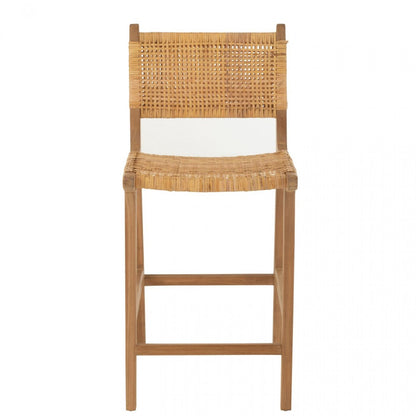 Barstoel Mona Rattan/Teak Naturel - Barkruk - J-Line - livinglovely.nl