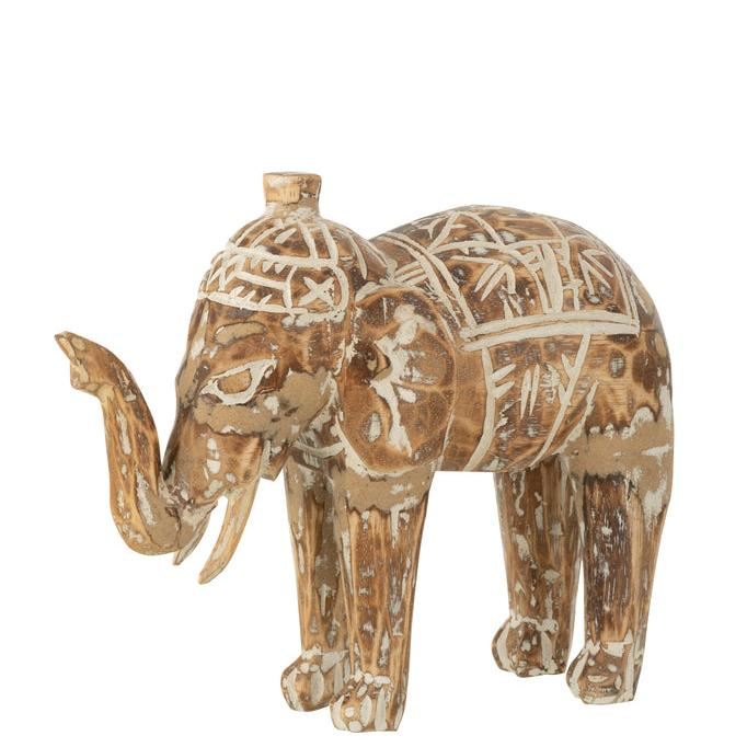 Beeldje Olifant Albasiahout Natuur J-Line - Beeld - J-Line - livinglovely.nl