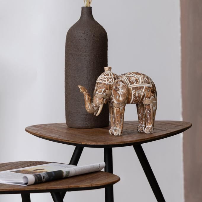 Beeldje Olifant Albasiahout Natuur J-Line - Beeld - J-Line - livinglovely.nl