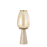Berdand Windlicht op Voet Beige Small van PTMD, windlicht op voet met beige luster glas en marmeren voet