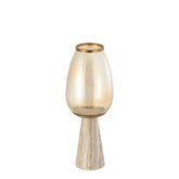 Berdand Windlicht op Voet Beige Small van PTMD, windlicht op voet in beige glas van opzij gezien