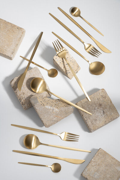 Bestekset Box A 24 Stuks Roestvrij Staal Mat Goud J-Line - Bestekset - J-Line - livinglovely.nl