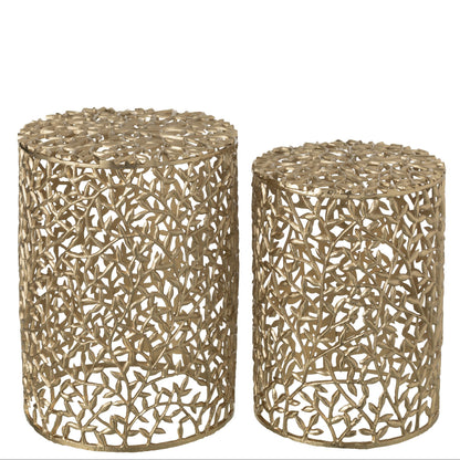 Bijzettafel Aluminium Goudkleurig Set van 2 - Bijzettafel - J-Line - livinglovely.nl