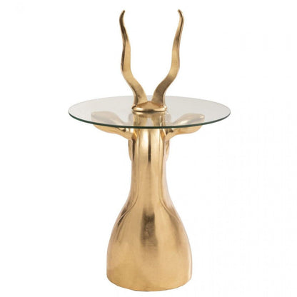 Bijzettafel Antilope Resin/Glas Goud - Bijzettafel - J-Line - livinglovely.nl