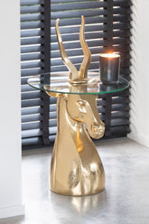 Bijzettafel Antilope Resin/Glas Goud - Bijzettafel - J-Line - livinglovely.nl