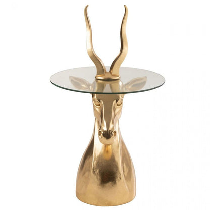 Bijzettafel Antilope Resin/Glas Goud - Bijzettafel - J-Line - livinglovely.nl