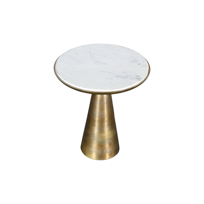 Essy bijzettafel van wit marmer en goudkleurig metaal, grootste maat uit de Essy serie van Starfurn