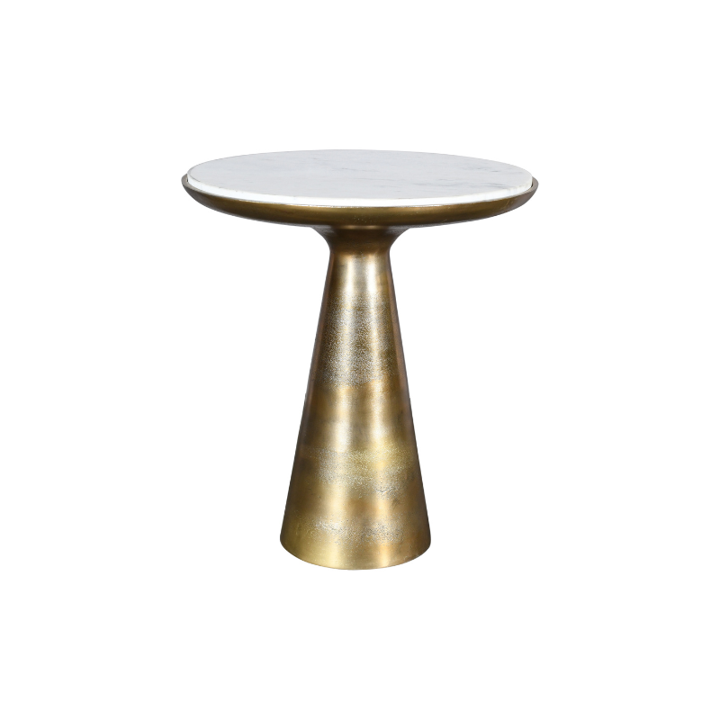 Bijzettafel Essy van wit marmer met goudkleurige poot, 45cm doorsnede, van Starfurn