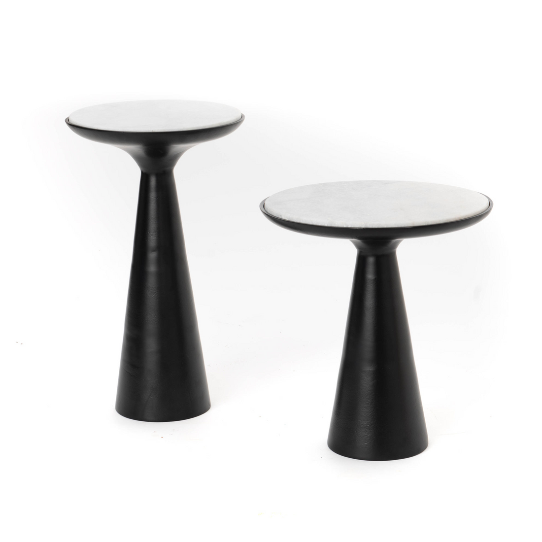 Bijzettafel Essy Marmer Wit Poot Zwart 45cm van Starfurn, rond wit marmeren blad op zwarte poot