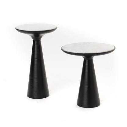 Bijzettafel Essy Marmer Zwart 38cm van Starfurn, rond zwart marmeren blad op strakke metalen poot