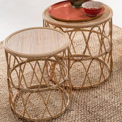 Bijzettafel Golf Patroon Rotan Naturel Set van 2 - Bijzettafel - J-Line - livinglovely.nl