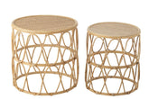 Bijzettafel Golf Patroon Rotan Naturel Set van 2 - Bijzettafel - J-Line - livinglovely.nl