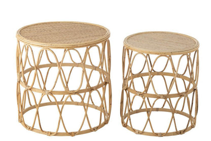 Bijzettafel Golf Patroon Rotan Naturel Set van 2 - Bijzettafel - J-Line - livinglovely.nl