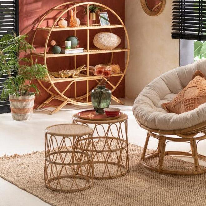 Bijzettafel Golf Patroon Rotan Naturel Set van 2 - Bijzettafel - J-Line - livinglovely.nl
