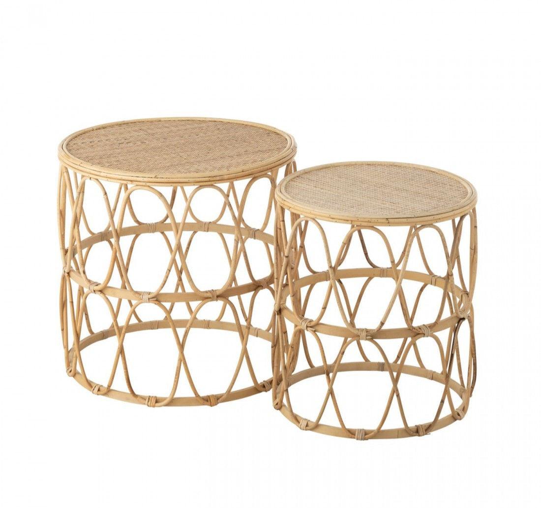 Bijzettafel Golf Patroon Rotan Naturel Set van 2 - Bijzettafel - J-Line - livinglovely.nl