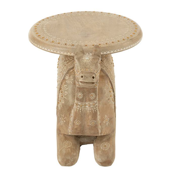 Bijzettafel Kameel Mango Hout Naturel/Wit - Bijzettafel - J-Line - livinglovely.nl