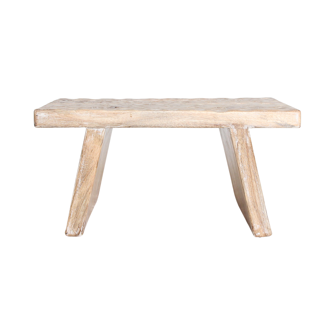 Bijzettafel/Kruk Naturel Mangohout van Raw Materials, bovenaanzicht van het ovale zitvlak