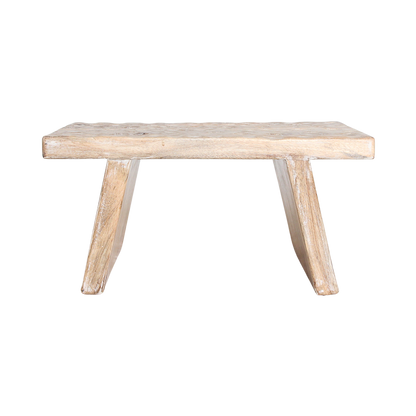 Bijzettafel/Kruk Naturel Mangohout van Raw Materials, bovenaanzicht van het ovale zitvlak