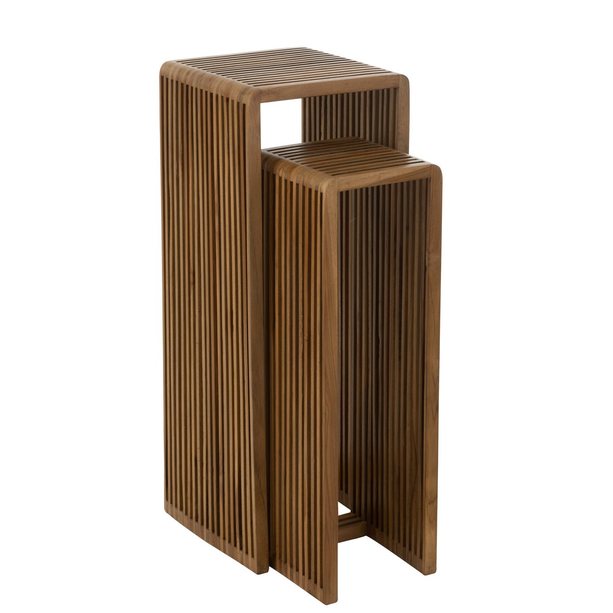 Bijzettafel Kubus Gerecycleerd Teak Naturel Set van 2 - Zuil - J-Line - livinglovely.nl