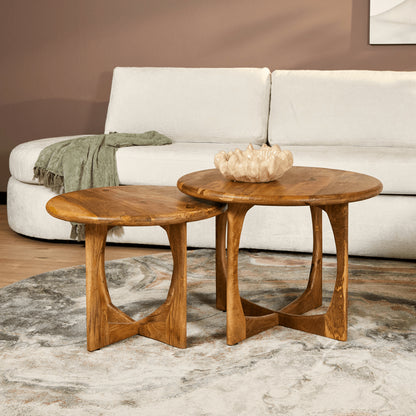 Bijzettafel Milou Mangohout Naturel 60cm van Starfurn met rond blad en naturel afwerking, vooraanzicht