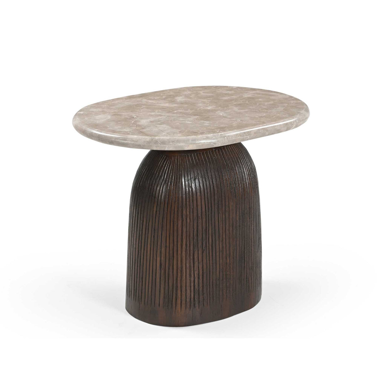 Bijzettafel Noel van Starfurn met ovaal marmeren blad op bruin mangohout onderstel, 60 cm