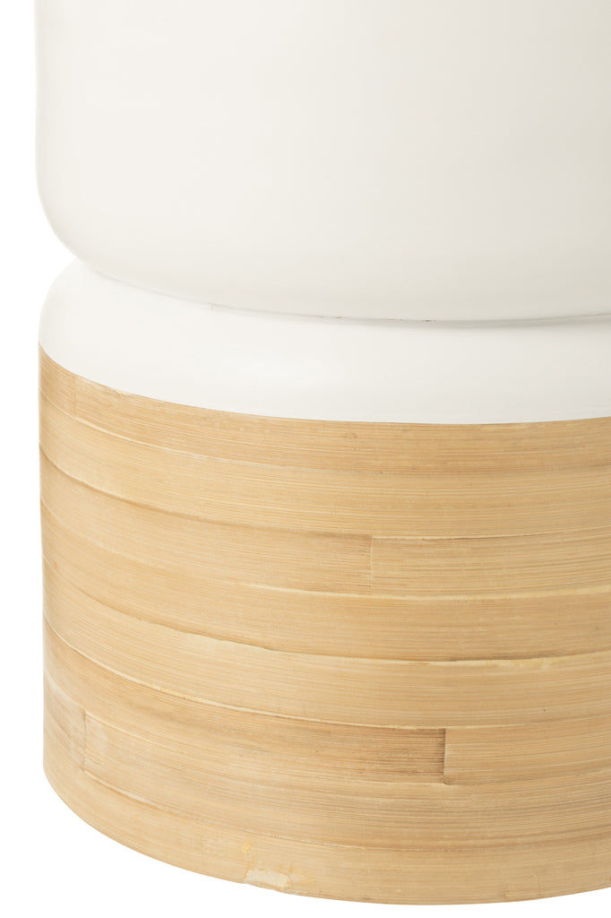 Bijzettafel Rond Bamboe Wit/Naturel - Bijzettafel - J-Line - livinglovely.nl