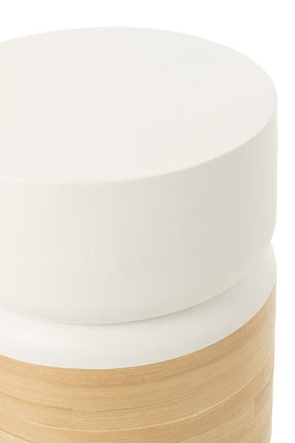 Bijzettafel Rond Bamboe Wit/Naturel - Bijzettafel - J-Line - livinglovely.nl