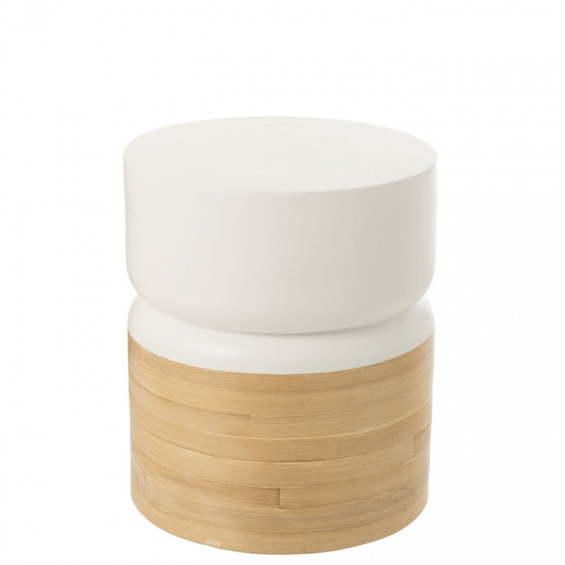Bijzettafel Rond Bamboe Wit/Naturel - Bijzettafel - J-Line - livinglovely.nl