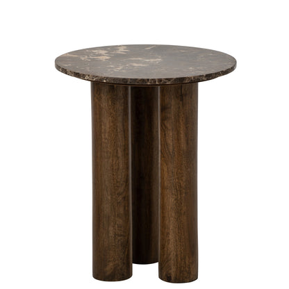 Bijzettafel Rond Marmer Bruin van J-Line vanuit een andere hoek, Ø50 cm en 60 cm hoog