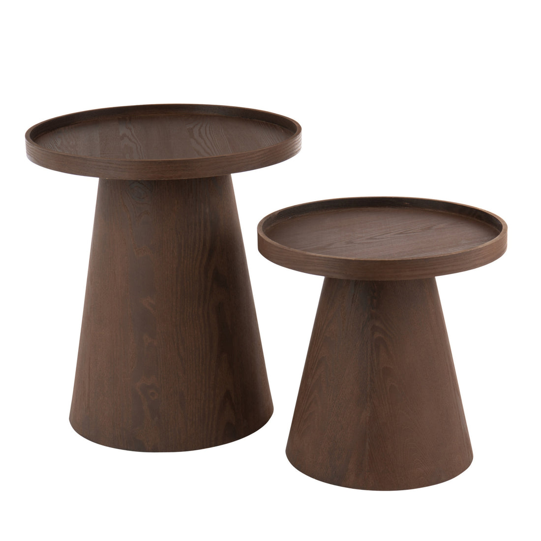 Bijzettafel Rond Mdf Donkerbruin Set van 2 - Bijzettafel - J-Line - livinglovely.nl