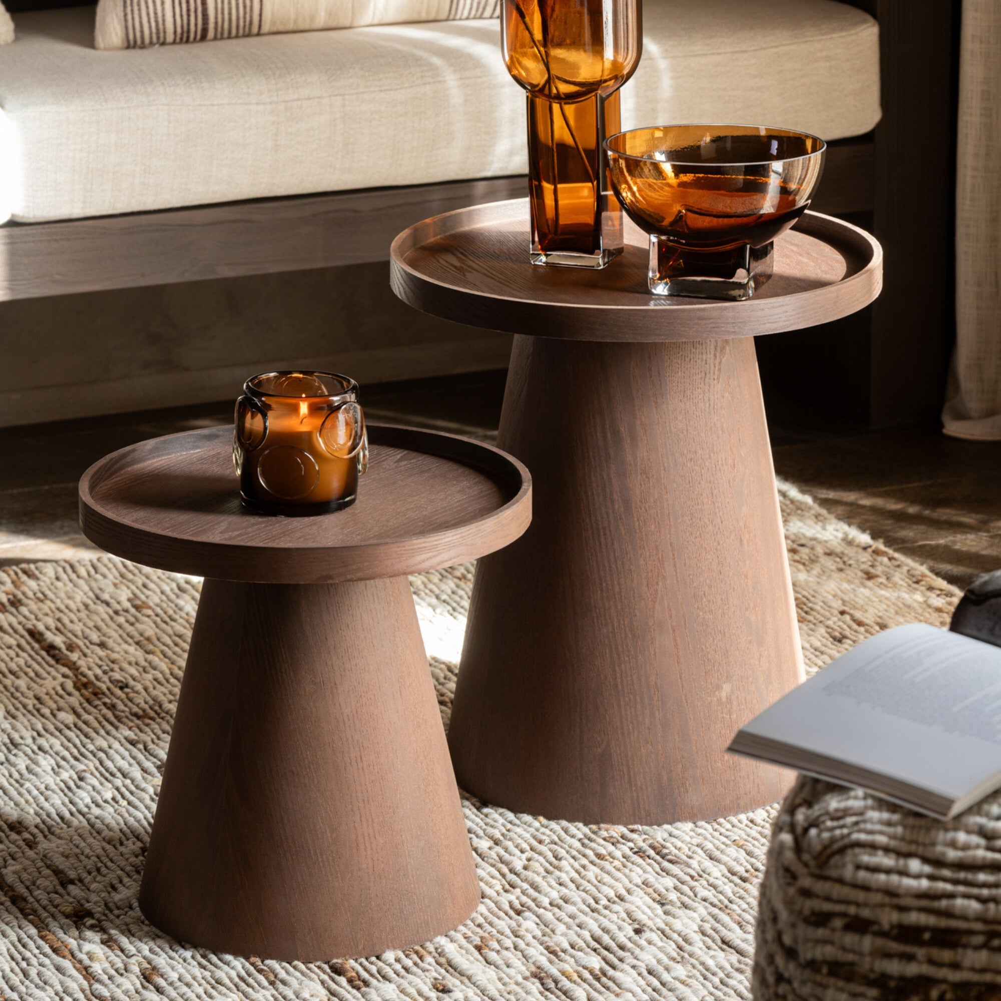Bijzettafel Rond Mdf Donkerbruin Set van 2 - Bijzettafel - J-Line - livinglovely.nl
