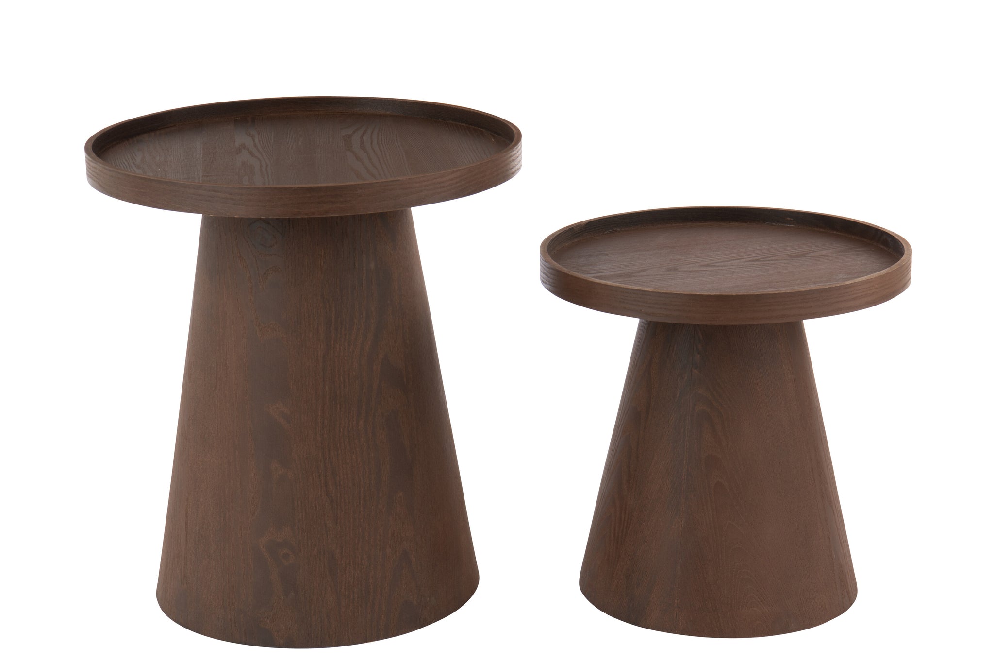 Bijzettafel Rond Mdf Donkerbruin Set van 2 - Bijzettafel - J-Line - livinglovely.nl