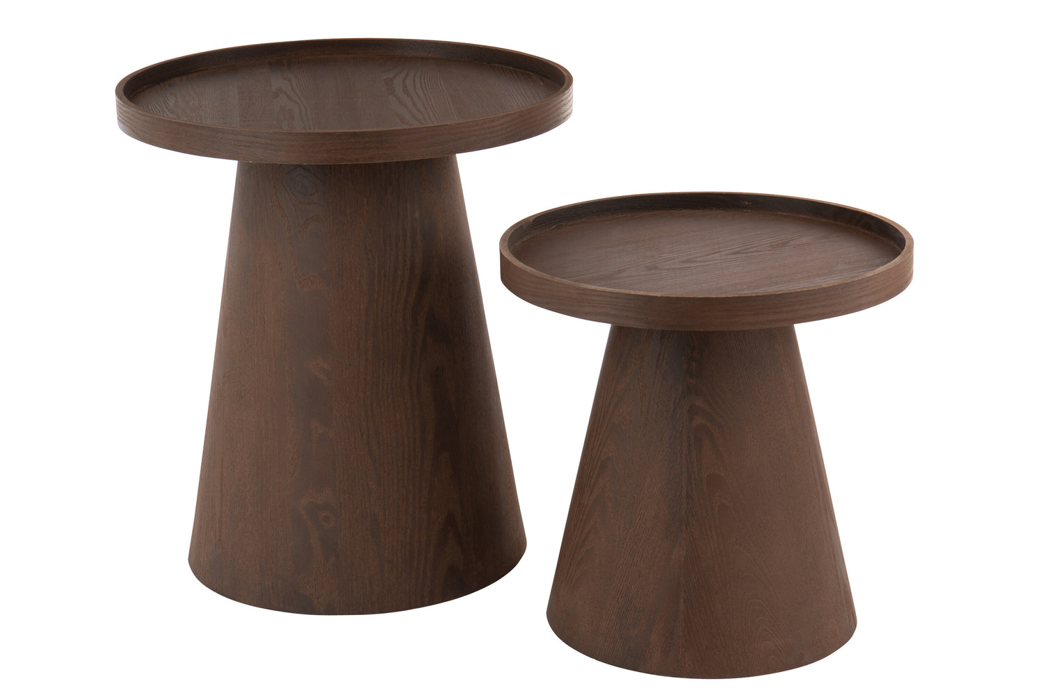 Bijzettafel Rond Mdf Donkerbruin Set van 2 - Bijzettafel - J-Line - livinglovely.nl