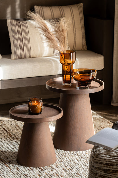 Bijzettafel Rond Mdf Donkerbruin Set van 2 - Bijzettafel - J-Line - livinglovely.nl