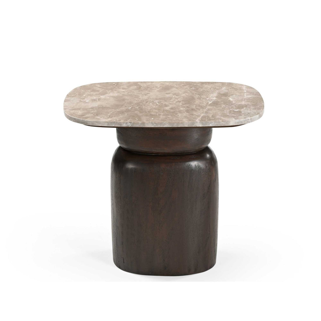 Bijzettafel Silva van Starfurn met ovaal marmeren blad op mangohout voet, 56 cm